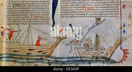 La battaglia navale, ca 1340. Artista: Anonimo Foto Stock