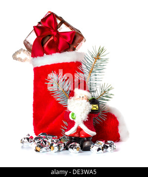 Red calza di Natale e Santa Claus, Saint Nicholas, Ornamento per le vacanze Foto Stock