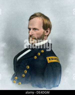 Unione Generale William T. Sherman. Colorate a mano incisione in acciaio Foto Stock