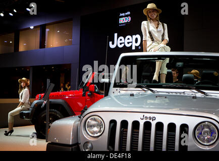 Francoforte, Germania. Undicesimo Sep, 2013. Costruttore Jeep stand durante il sessantacinquesimo IAA International Motor Show di Francoforte sul Meno, il Martedì, Settembre 11th, 2013. Credito: CTK/Alamy Live News Foto Stock