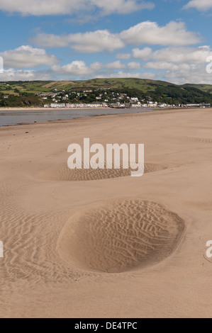 Aberdovey villaggio sul mare situato nella riva nord del fiume Dyfi nel Parco Nazionale di Snowdonia barene di primo piano di Ynyalas Foto Stock