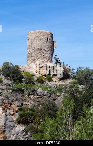 Torre de Ses anime o Torre des Verger, torre di avvistamento, vicino a Banyalbufar, Maiorca, isole Baleari, Spagna Foto Stock