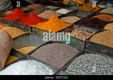 Le spezie e le lenticchie, Jodhpur, Rajasthan, India, Asia Foto Stock