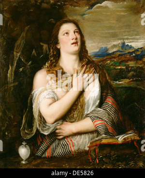 La Maddalena penitente; Titian (Tiziano Vecellio), Italiano, circa 1487 - 1576; 1555 - 1565; Olio su tela; senza cornice: 106,7 x 93 Foto Stock