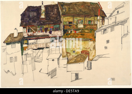 Vecchie case di Krumau, 1914. Artista: Schiele, Egon (1890-1918) Foto Stock