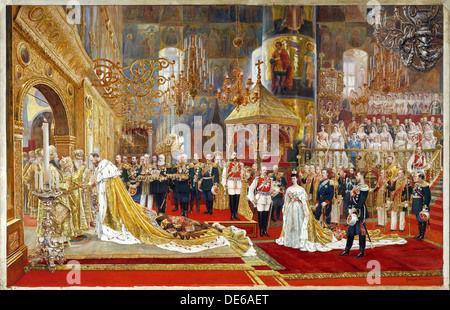 Incoronazione di Empreror Alexander III e l'Imperatrice Maria Fyodorovna, 1883-1888. Artista: Becker, Georges (1845-1909) Foto Stock