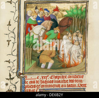 I Cavalieri Templari bruciati in presenza di Filippo il Bello e i suoi cortigiani, 1413-1415 ca. Artista: Boucicaut Master (Master delle ore di Marte Foto Stock