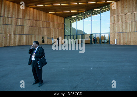 Davos, in Svizzera, l'ingresso principale del centro congressi di Davos Foto Stock