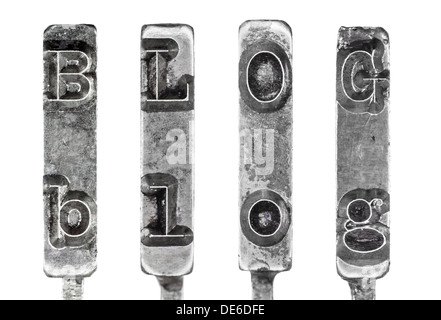 BLOG di parola in macchina da scrivere Vintage Typebars isolati su sfondo bianco Foto Stock