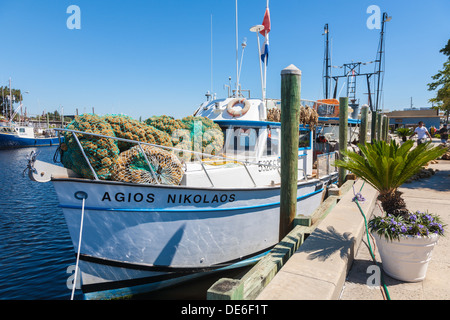 Spugna commerciale barca da pesca al dock in turistica principale e centro di pesca di Tarpon Springs, in Florida Foto Stock