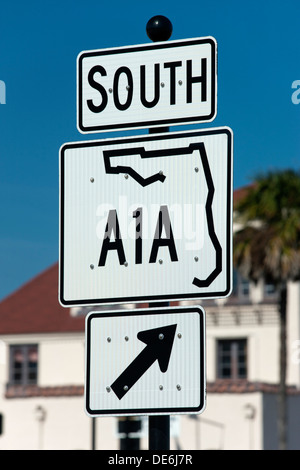 Autostrada A1un cartello stradale sant Agostino Florida USA Foto Stock