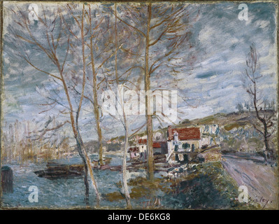 Alluvione a Moret (Inondation à Moret), 1879. Artista: Sisley, Alfred (1839-1899) Foto Stock