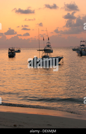 Sunrise su un Caraibi bech in Okaya del Carmen, Messico Foto Stock