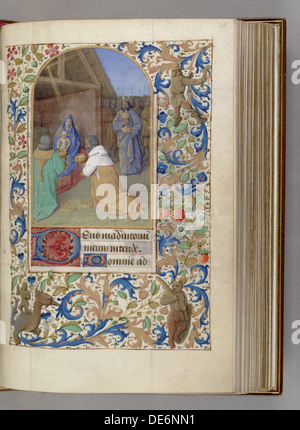 L Adorazione dei Magi (Libro d Ore), 1450-1499. Artista: Fouquet Jean (officina) Foto Stock