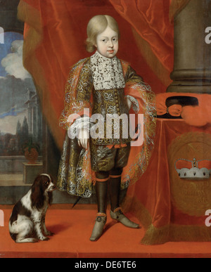 Il futuro imperatore Giuseppe I (1678-1711) all'età di sei anni con un cane, 1684, 1684. Artista: blocco, Benjamin von (1631-1690) Foto Stock