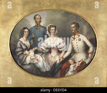 La famiglia di Imperatore d'Austria, 1856. Artista: Bayer, Giuseppe (1820-1879) Foto Stock