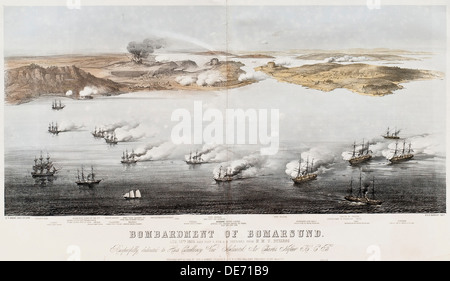 Bombardamento di Bomarsund, 1854. Artista: Dolby, Edwin Thomas (active 1849-1865) Foto Stock