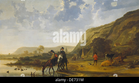 Paesaggio fluviale con piloti, 1655. Artista: Cuyp, Aelbert (1620-1691) Foto Stock