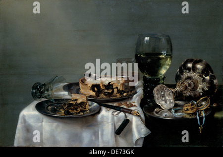 Tavolo per la colazione con torta di Blackberry 1631. Artista: Heda, Willem Claesz (1594-1680) Foto Stock