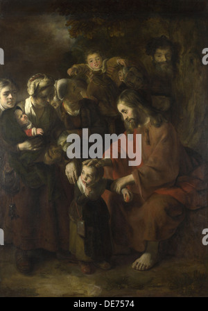 Cristo la benedizione dei bambini, 1652. Artista: Maes Nicolaes (1634-1693) Foto Stock