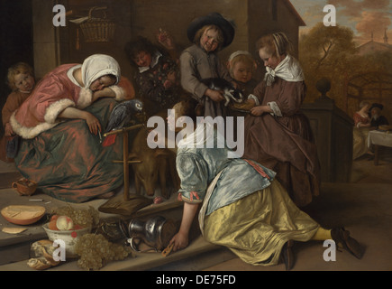 Gli effetti della dissoluzione, ca 1665. Artista: Steen Jan Havicksz (1626-1679) Foto Stock