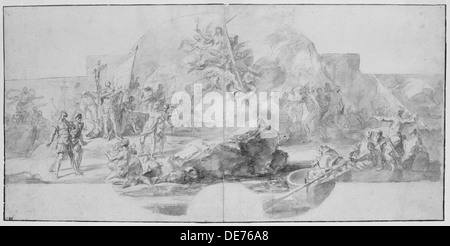 Lo sbarco di Colombo in America, 1715-1716. Artista: Solimena, Francesco (1657-1747) Foto Stock