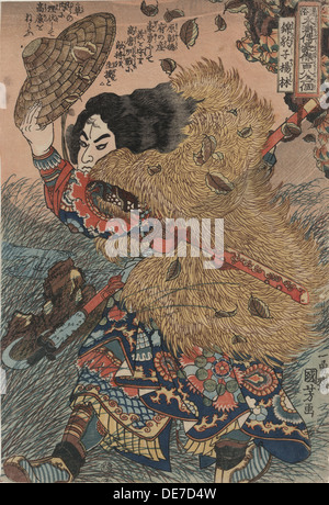 Yang Lin, eroe del Suikoden (margine d'acqua). Artista: Kuniyoshi, Utagawa (1797-1861) Foto Stock