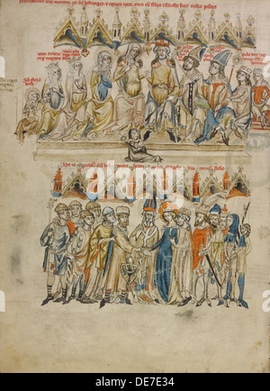 Famiglia di Berthold IV di Merania. Il matrimonio di Edvige e Heinrich, 1353. Artista: workshop di corte del Duca Ludovico I di Liegnitz (attivo 1350-1398) Foto Stock