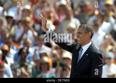 Berlino, Germania, Stati Uniti Il presidente Barack Obama alla Porta di Brandeburgo Foto Stock