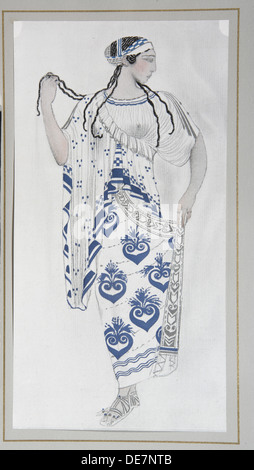 Disegno di costumi per Ida Rubinstein nel balletto Hélène de Sparte da E. Verhaeren e D. de Séverac, 1912. Artista: Bakst, Léon (1866-1924) Foto Stock