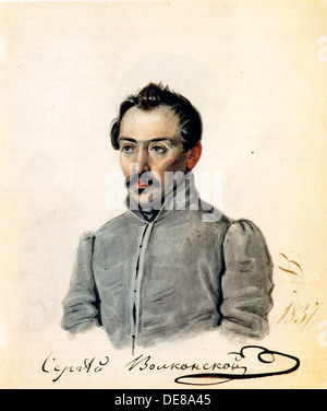 Ritratto di conteggio Decembrist Sergey Volkonsky (1788-1865), 1837. Artista: Bestuzhev, Nikolai Alexandrovich (1791-1855) Foto Stock