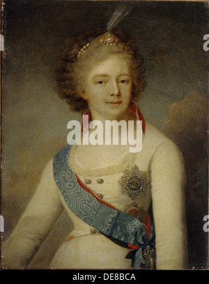 Ritratto di Imperatrice Maria Feodorovna (1759-1828) nel Chevalier Guard uniforme, 1796. Artista: Borovikovsky, Vladimir Lukich (1757-1825) Foto Stock