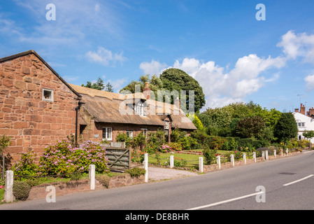 Burton un villaggio sulla Penisola di Wirral. Cottage con tetto in paglia. Nome della casa è il Vescovo Wilson's Cottage. Foto Stock