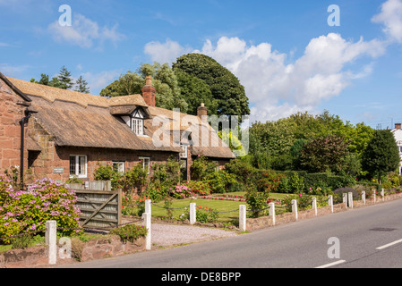 Burton un villaggio sulla Penisola di Wirral. Cottage con tetto in paglia. Nome della casa è il Vescovo Wilson's Cottage. Foto Stock