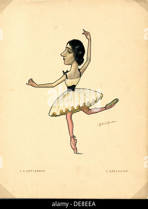 Ballerina Tamara Karsavina (Da: Balletti russi in caricature), 1902-1905. Artista: Legat, Nikolai Gustavovich (1869-1937) Foto Stock