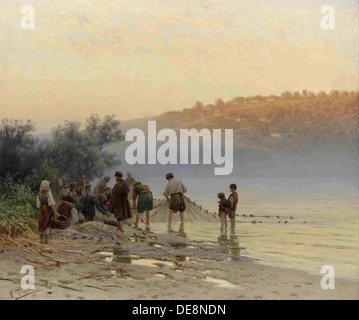 Pescatore per il Dnepr, 1898. Artista: Sergeyev, Nikolay Alexandrovich (1855-1919) Foto Stock