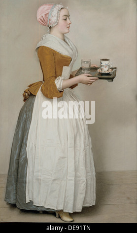 La ragazza di cioccolato (La Belle Chocolatière de Vienne), c. 1745. Artista: Liotard, Jean-Étienne (1702-1789) Foto Stock