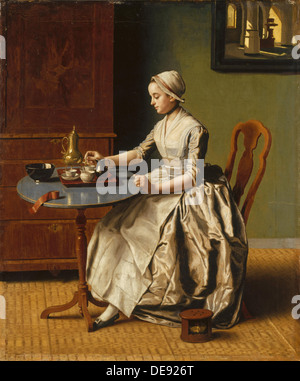 Una signora di cioccolato colata (La Chocolatière), c. 1745. Artista: Liotard, Jean-Étienne (1702-1789) Foto Stock