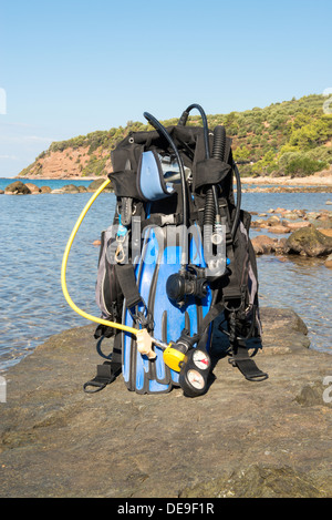 Set di Scuba Diving kit set up ready per un tuffo Foto Stock