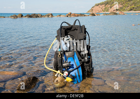 Set di Scuba Diving kit set up ready per un tuffo Foto Stock