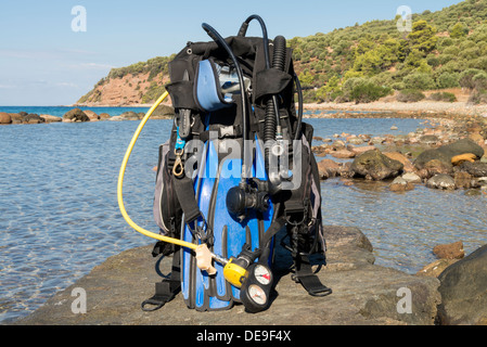 Set di Scuba Diving kit set up ready per un tuffo Foto Stock