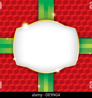 Avvolgere un regalo di Natale carta di avvolgimento dello sfondo con un'etichetta vuota. Foto Stock