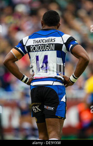 BATH, Regno Unito - Sabato 14 settembre 2013. Azione dalla Aviva Premiership match tra Bath Rugby e Leicester Tigers. Credito: Graham Wilson/Alamy Live News Foto Stock