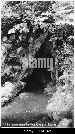 Ingresso inferiore. Primo interruttore comando nella parte posteriore della roccia sul lato destro del sentiero. L'entrata dell'Oregon grotte. 298948 Foto Stock