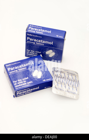 Generico di confezioni di paracetamolo compresse per il sollievo del dolore moderato Foto Stock