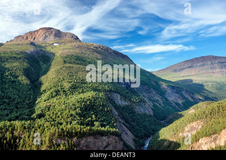 Solvågtinden, Solvagtinden picco, vista dalla valle Junkerdalen, Junkerdal National Park, Nordland county, Norvegia e Scandinavia Foto Stock