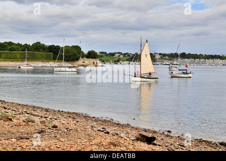 Plymouth Sound da Mount Edgcumbe; Cornovaglia; Regno Unito Foto Stock