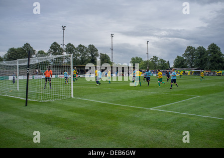 Vista generale da terrazze a Hitchin Town Football Club, North Hertfordshire, Regno Unito Foto Stock