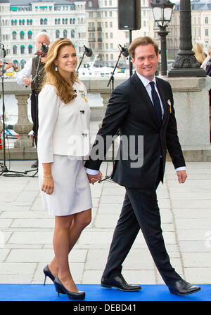 Princess Madeleine e Christopher O'Neill assiste l'apertura della danza celebrazione da parte della città di Stoccolma in connessione con il re Carl Gustaf il quarantesimo giubileo presso il cortile interno del Palazzo Reale di Stoccolma, Svezia, 15 settembre 2013. Foto: Foto: RPE/ Albert Nieboer - PAESI BASSI - Foto Stock