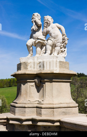 La scultura "il pentimento e la penitenza', cimitero barocca, monumento nazionale, Strilky, Kromeriz distretto, Zlin regione Moravia Foto Stock